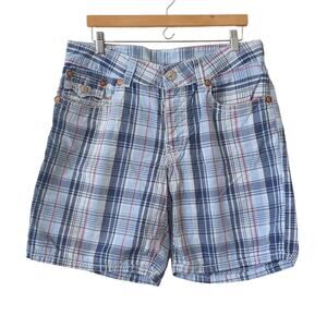 Vintage True Religion Y2K Plaid Blue Baggy Mens Shorts Boardshort Everyday 36
